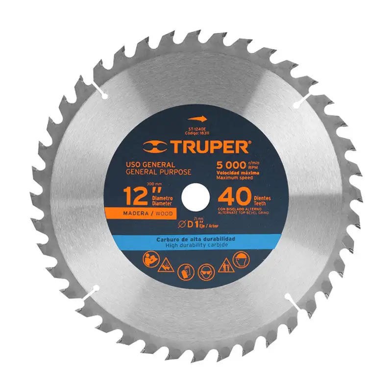 Disco sierra 12" para madera, 40 dientes centro 1", truper | Garantí Incluida