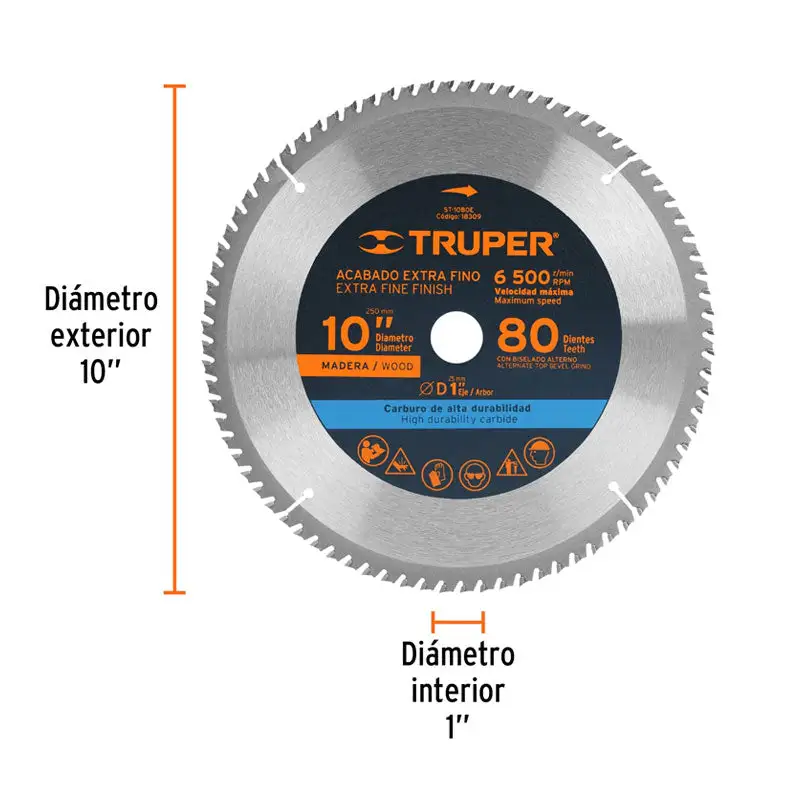 Podadora de Bypass para Setos Disco sierra 10" para madera, 80 dientes centro 1", truper