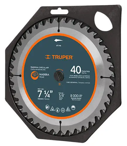 Sierra circular p/madera 7-1/4', 24 dientes, centro 5/8 de Mango de Fresno