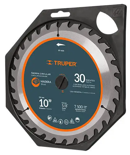 Sierra circular p/madera 10', 30 dientes, centro 5/8 Compatible con Mangos Estándar