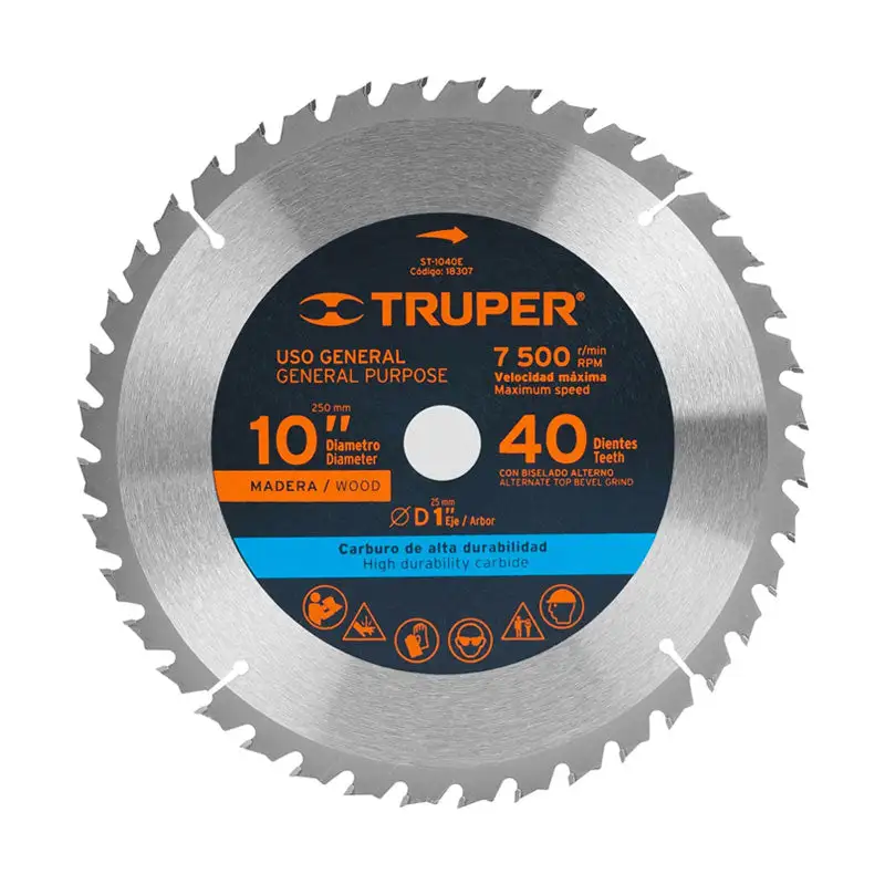 Transplantador de Acero Forjado Disco sierra 10" para madera, 40 dientes centro 1", truper