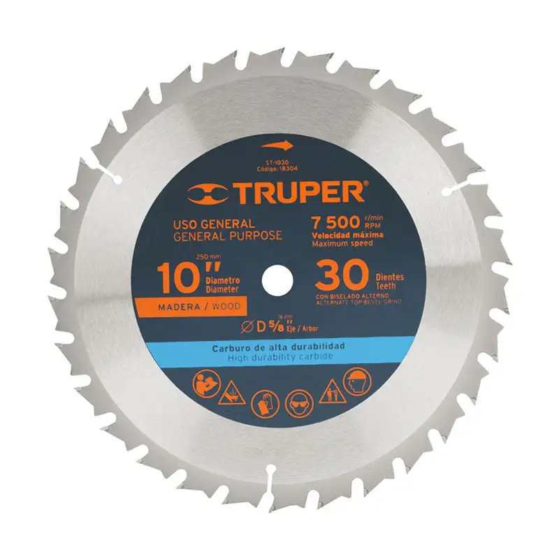 Transplantador de Acero Forjado Disco sierra 10" para madera, 30 dientes centro 5/8", truper