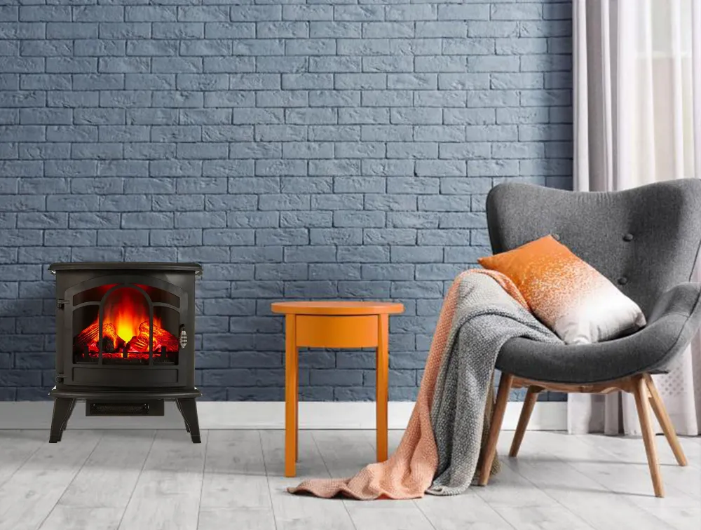 Chimenea Eléctrica de suelo, 2000W diseño típico en acero negro, con patas y mando distancia para Poda de Árboles