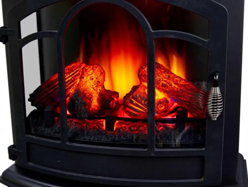 Chimenea Eléctrica de suelo, 2000W diseño típico en acero negro, con patas y mando distancia para Poda de Árboles