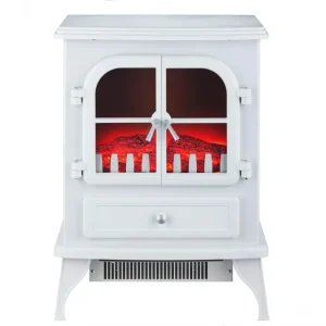Chimenea Eléctrica de suelo, 2000W, estilo nostálgico con patas, en acero lacado blanco con Mango Desmontable