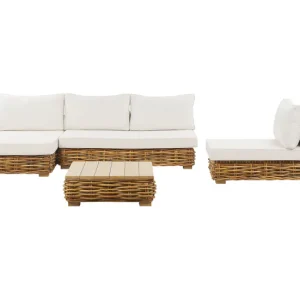 Conjunto de sala de estar 4 plazas por módulos de ratán natural/marrón dorado/blanco crema derecho VARALLO con Mango Desmo...