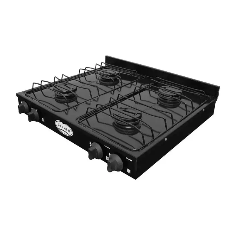 Estufa de mesa 4 quemadores de esmalte negro y lámina delher con Empuñadura Auxiliar