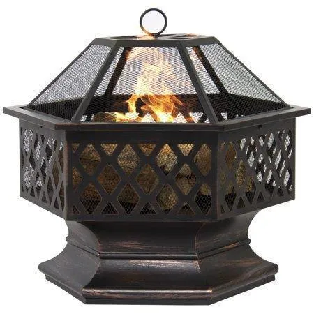 Fogata hexagonal de 24" para exteriores, impecable para el jardín de tu casa o patio.