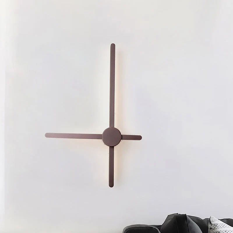Lámpara de pared moderna con poste de metálico, aplique de líneas cruzadas, color marrón, para sala de estar Marron