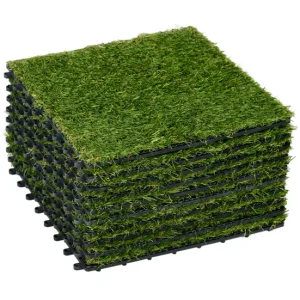 Outsunny Césped Artificial de 10 Piezas 30x30 cm Césped Sintético con Altura de Hierba 25 mm Anti-UV Alfombra Césped Artif...