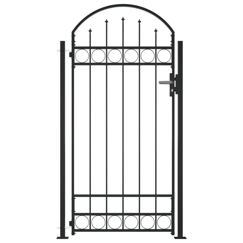 Puerta de valla con arco y 2 postes negra 105x204 cm