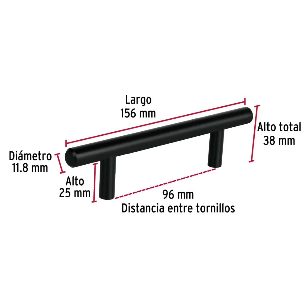 Sierra para Ramas Altas Jaladera de 96mm estilo 'Cilindro' acabado negro, Hermex