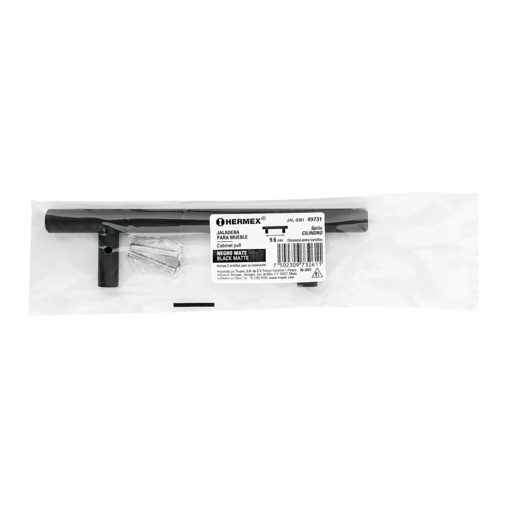 Sierra para Ramas Altas Jaladera de 96mm estilo 'Cilindro' acabado negro, Hermex