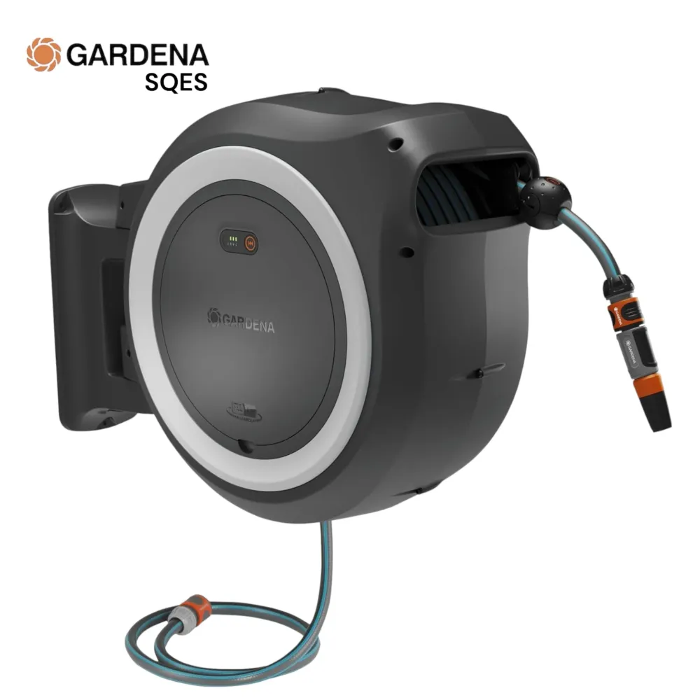 Sierra Telescópica Eléctrica Dévidoir Automatique Mural sur Batterie PowerRoll XXL 40/18V P4A, 40 m GARDENA
