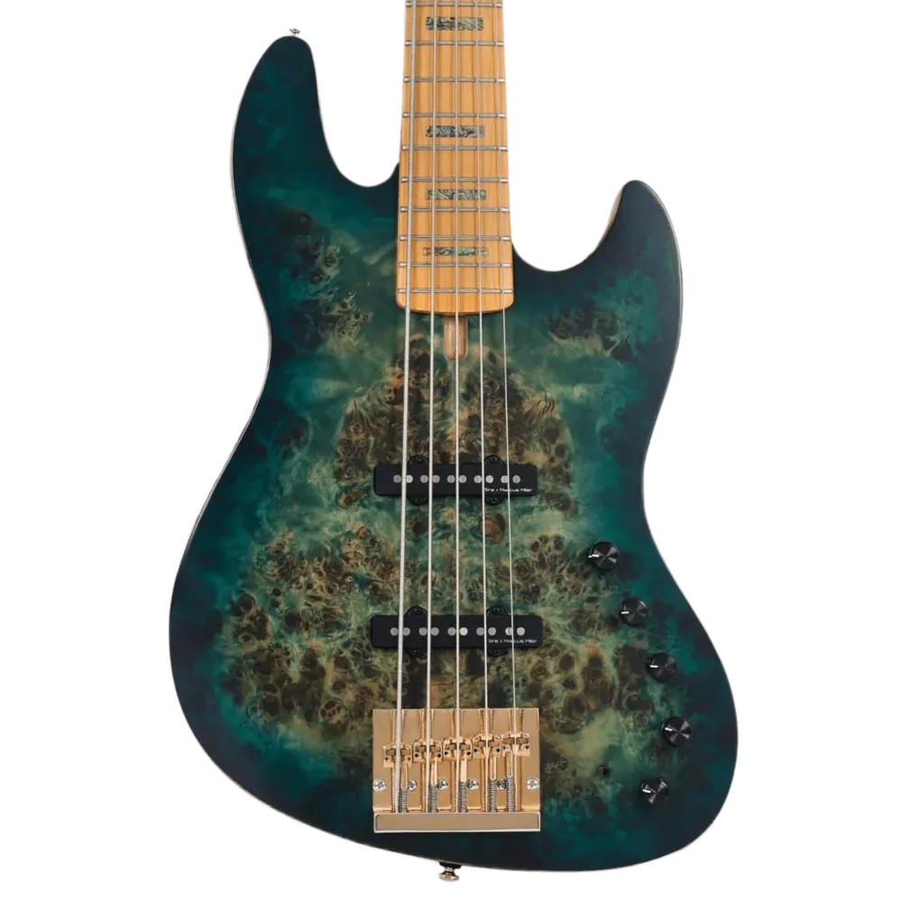 Sire V10-5 Transparent Green Tela suave Poplar Burl (2nd Gen) - Bajo Eléctrico con Mango Telescópico Extensible