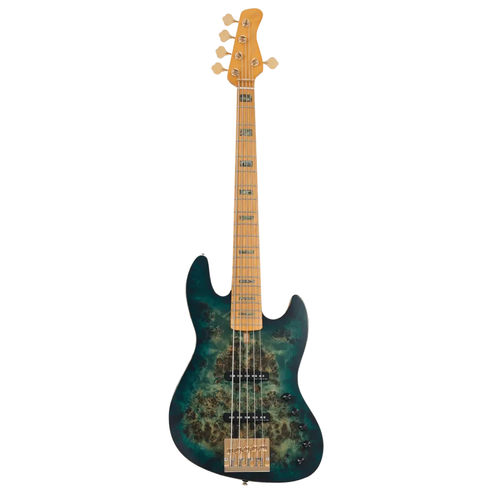 Sire V10-5 Transparent Green Tela suave Poplar Burl (2nd Gen) - Bajo Eléctrico con Mango Telescópico Extensible