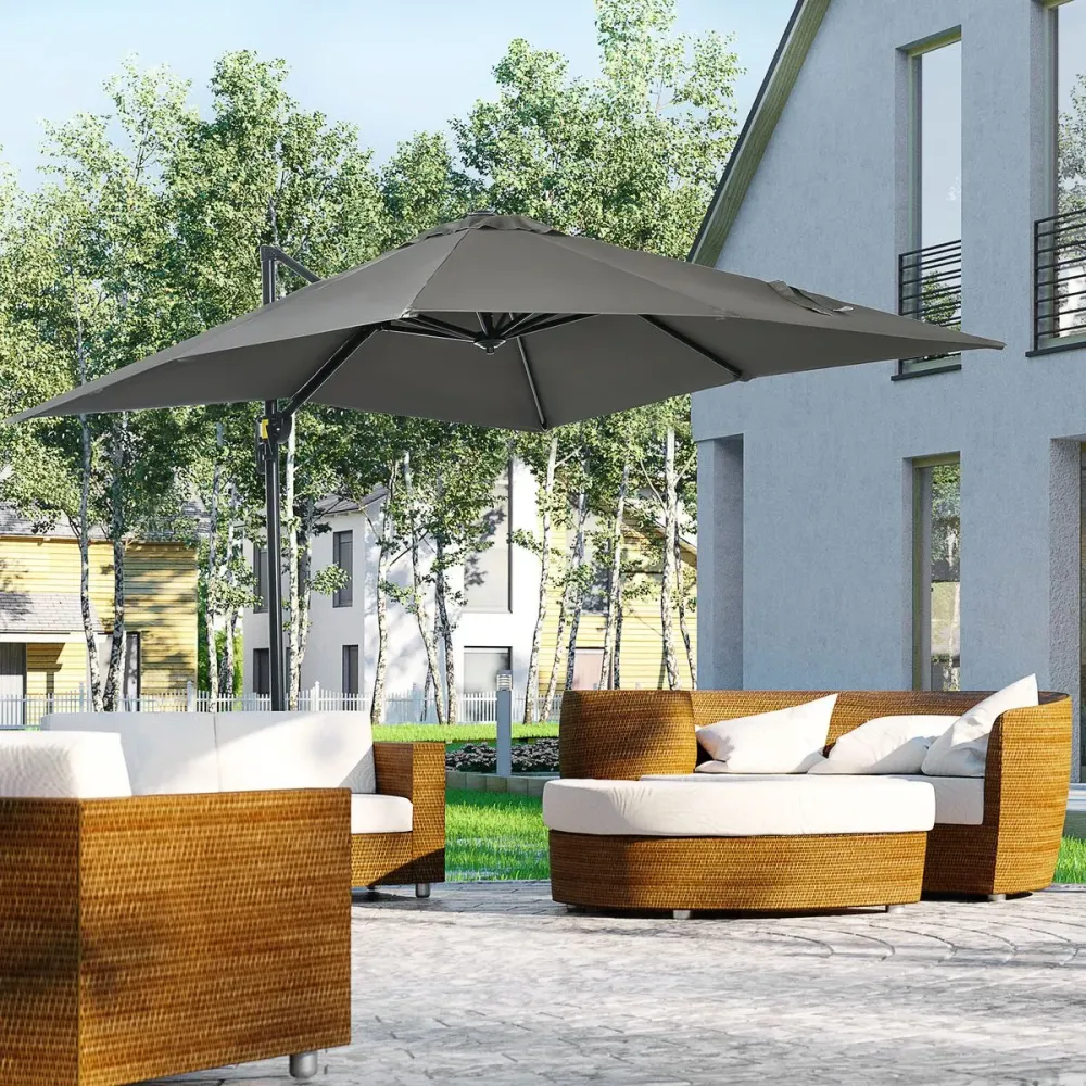 Sobrilla de jardín Outsunny con manivela y poste giratorio gris Ø2,45 m con Mango Extensible