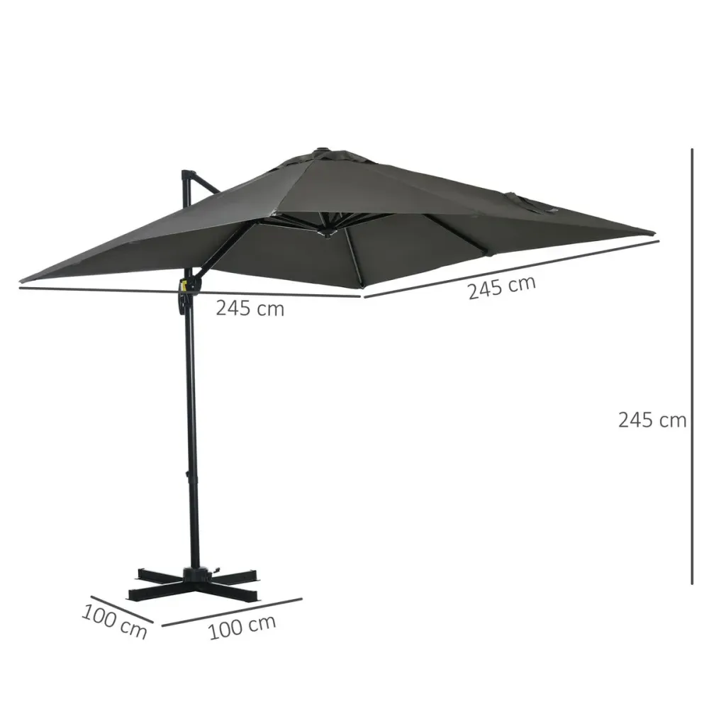 Sobrilla de jardín Outsunny con manivela y poste giratorio gris Ø2,45 m con Mango Extensible