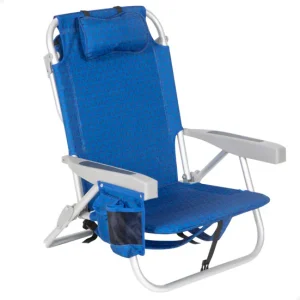 Aktive Silla de playa XXL plegable y reclinable 5 posiciones azul c/nevera y mochila