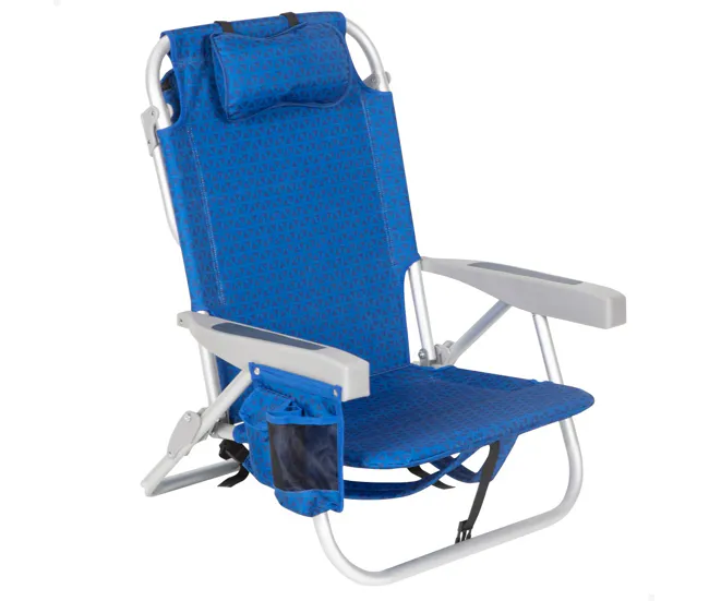 Aktive Silla de playa XXL plegable y reclinable 5 posiciones azul c/nevera y mochila
