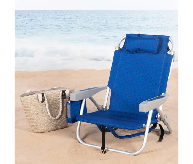 Aktive Silla de playa XXL plegable y reclinable 5 posiciones azul c/nevera y mochila