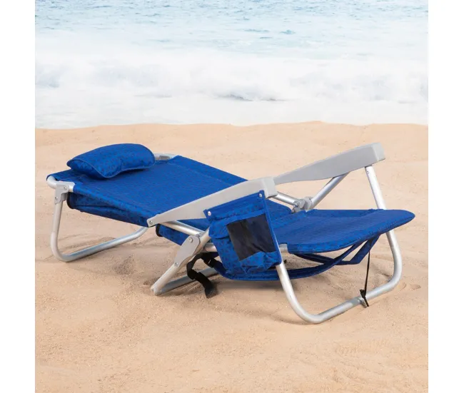 Aktive Silla de playa XXL plegable y reclinable 5 posiciones azul c/nevera y mochila