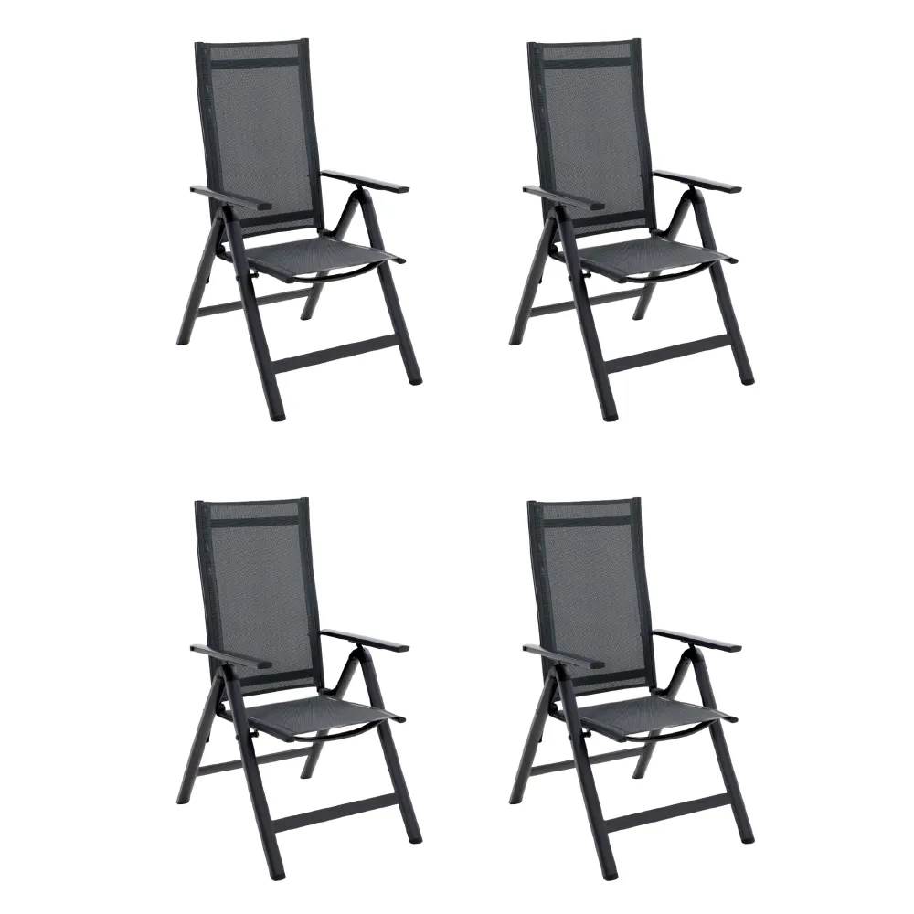 Naterial Set de 4 Sillas de Jardín Plegables de Aluminio y Textileno para Exterior con Respaldo Ajustable, Modelo Odyssea
