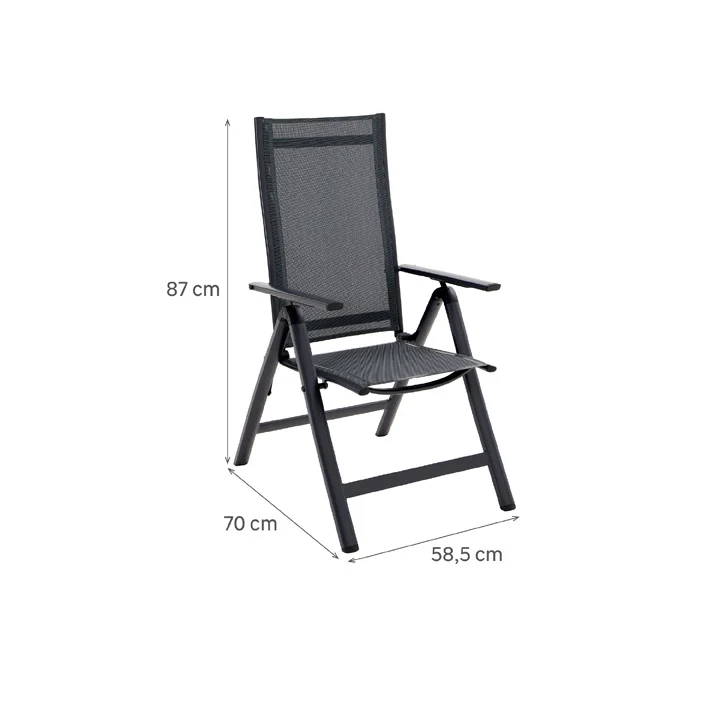 Naterial Set de 4 Sillas de Jardín Plegables de Aluminio y Textileno para Exterior con Respaldo Ajustable, Modelo Odyssea