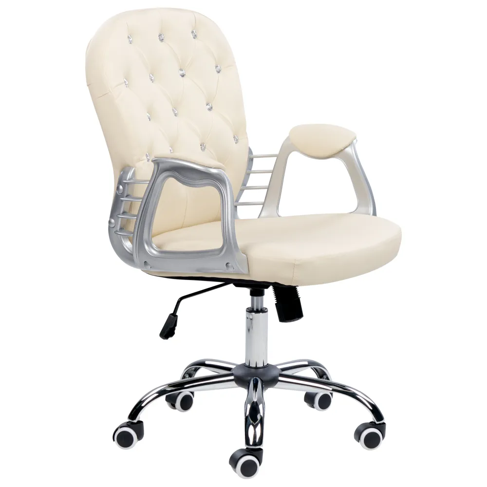 Silla de oficina reclinable de piel sintética beige/negro/plateado princess