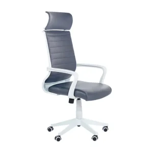 Silla oficina reclinable de piel sintética gris/blanco LEADER