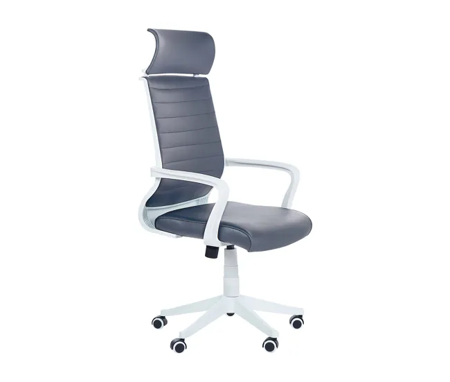 Silla oficina reclinable de piel sintética gris/blanco LEADER