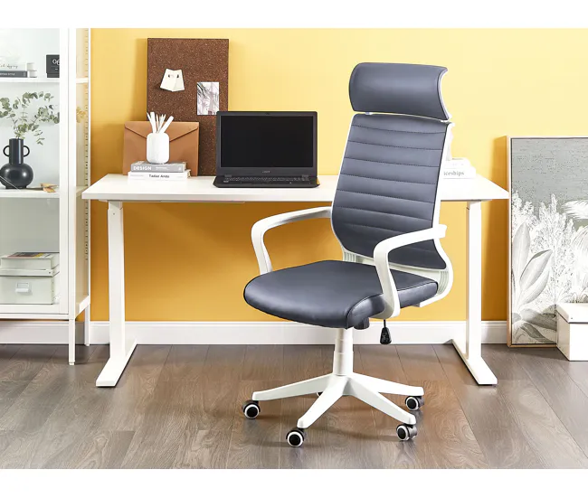 Silla oficina reclinable de piel sintética gris/blanco LEADER