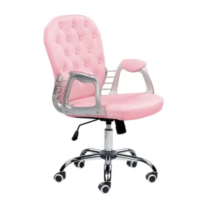 Silla de oficina reclinable de piel sintética rosa/plateado/negro PRINCESS