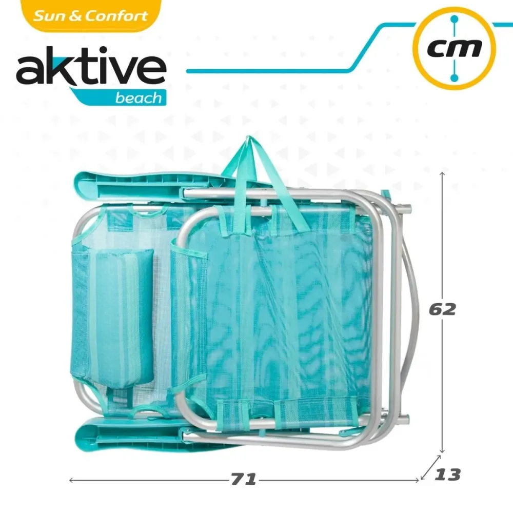 Silla de playa Aktive Beach reclinable en 5 posiciones + cojín turquesa 84x62x45,5 cm