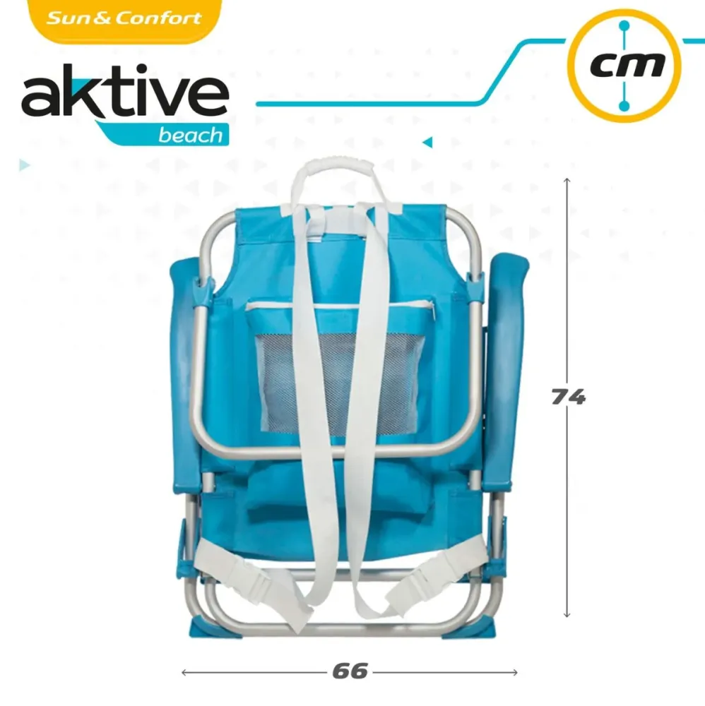 Silla de playa Aktive reclinable + reposacabezas + bolsillos azul