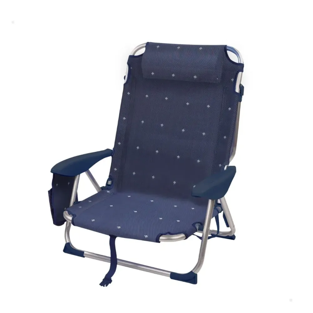 Silla de playa baja Aktive reclinable 4 posiciones + cojín azul 76x57x45 cm
