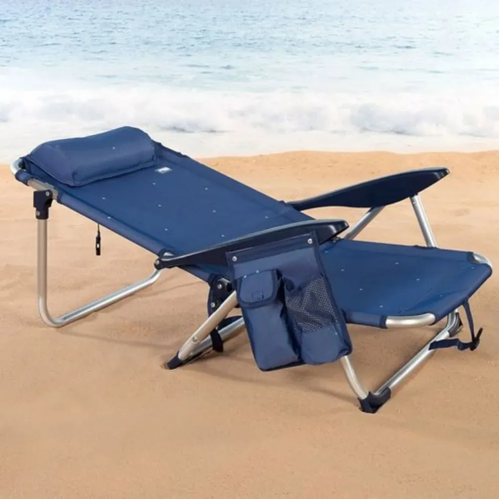 Silla de playa baja Aktive reclinable 4 posiciones + cojín azul 76x57x45 cm