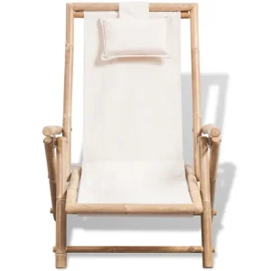 Silla de relajación reclinable de bambú y tela roja