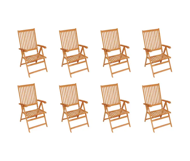 Sillas de jardin reclinables con cojines 8 unidades teca maciza