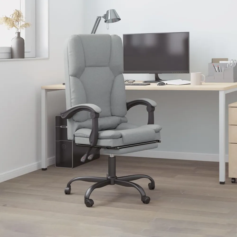 vidaXL silla de oficina reclinable con masaje de tela gris definido