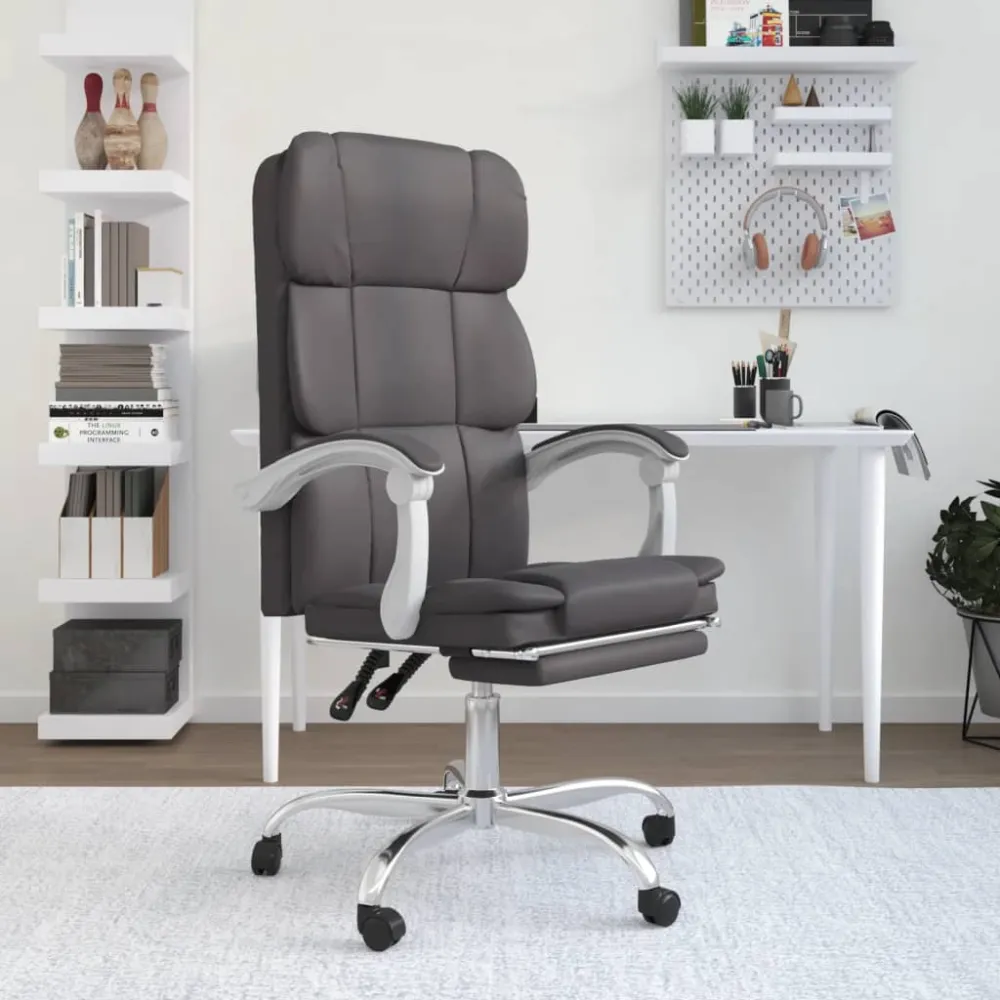 vidaXL silla de oficina reclinable cuero sintético gris
