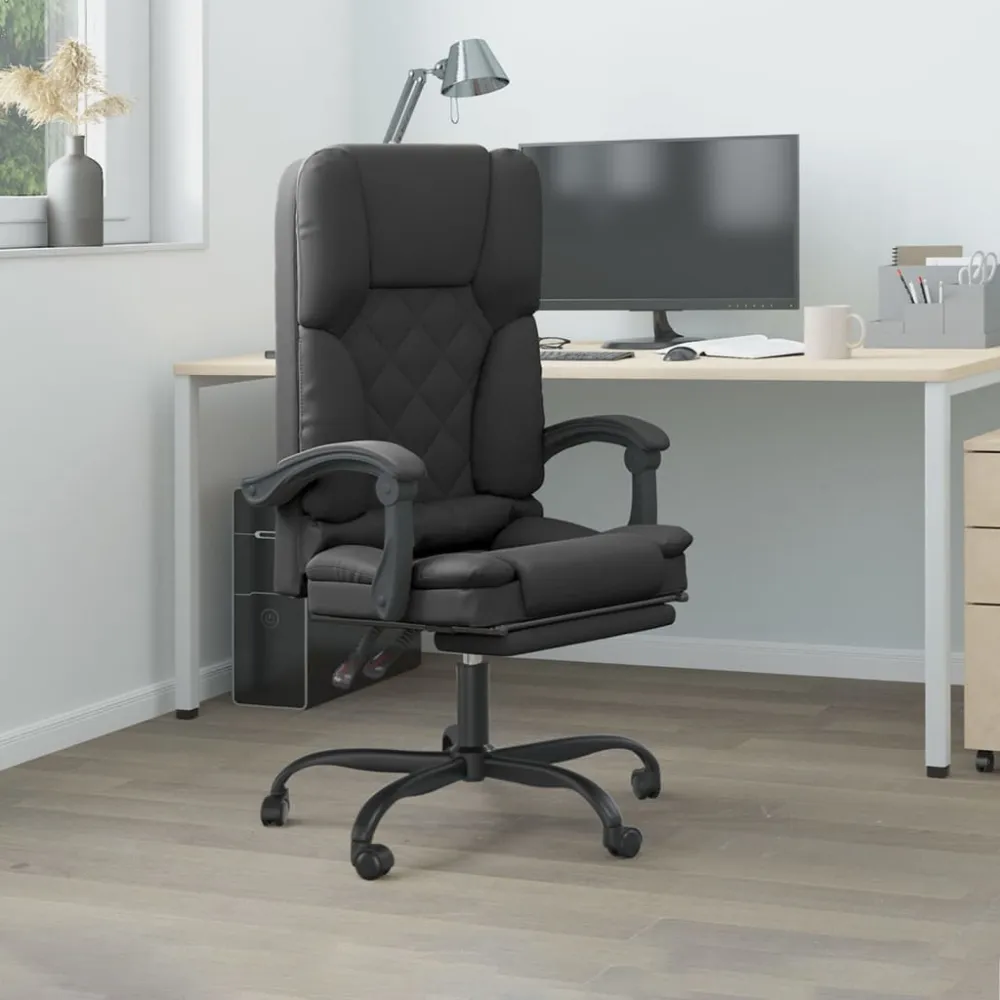 vidaXL silla de oficina reclinable masaje cuero sintético negro