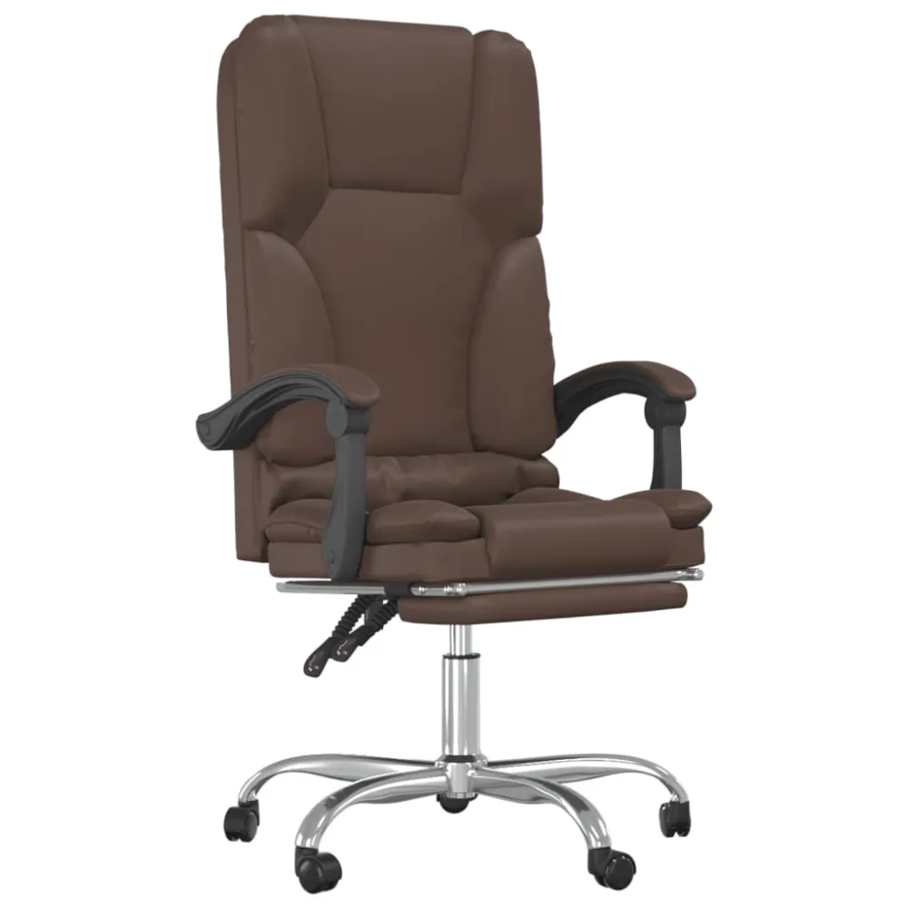 vidaXL silla de oficina reclinable masaje cuero sintético marrón