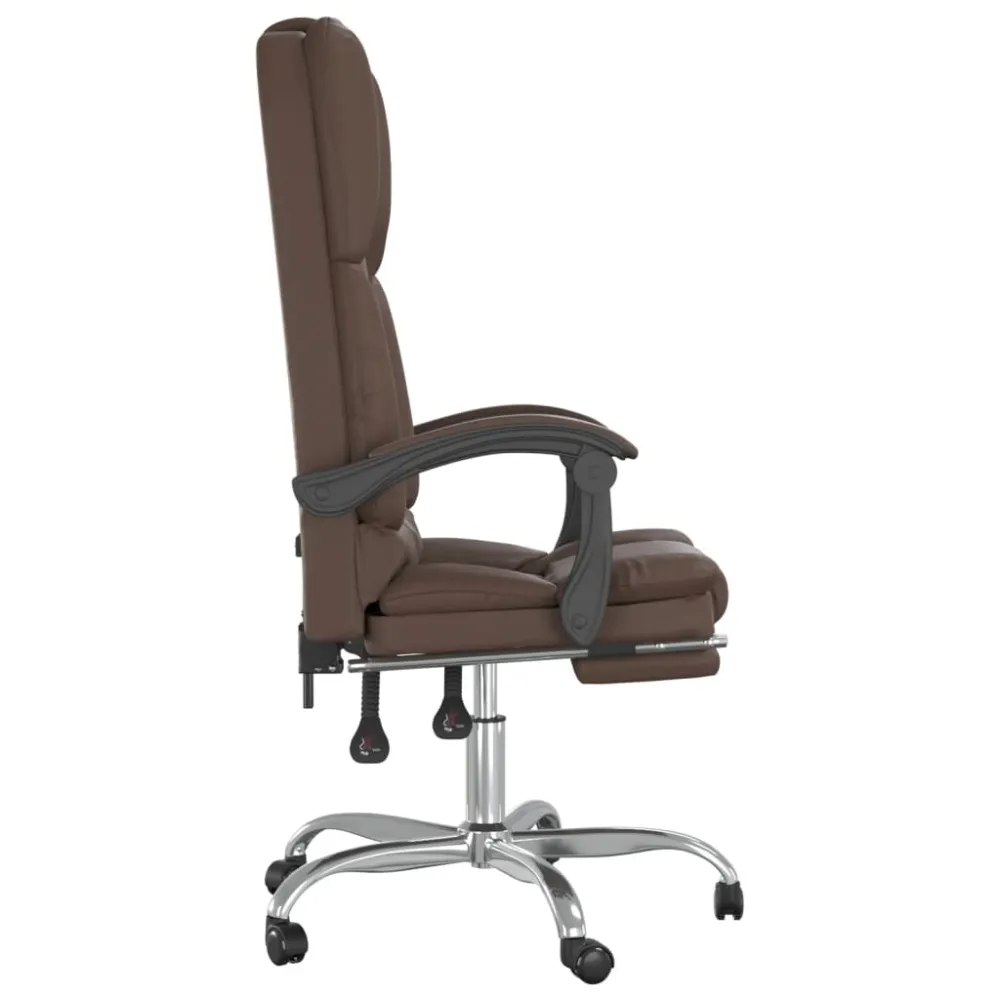 vidaXL silla de oficina reclinable masaje cuero sintético marrón