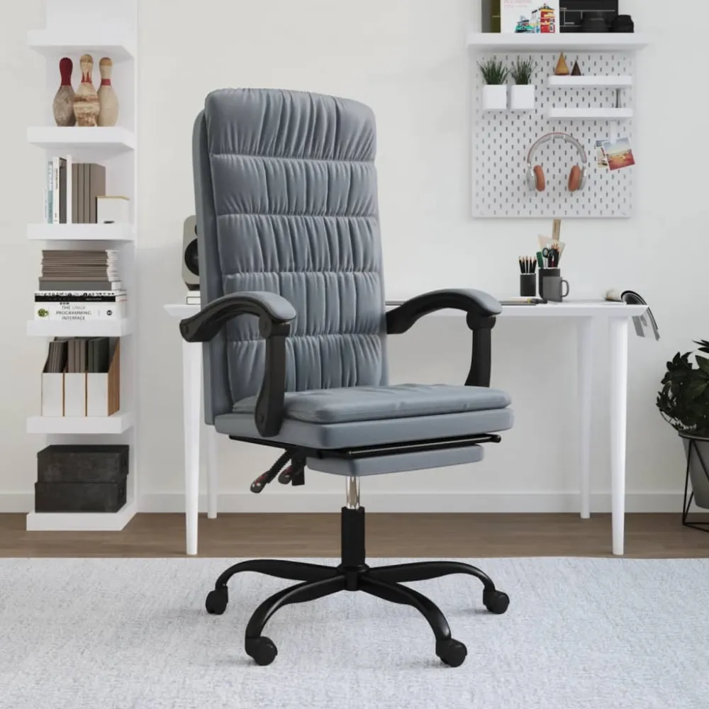 vidaXL silla de oficina reclinable de terciopelo gris sombrío