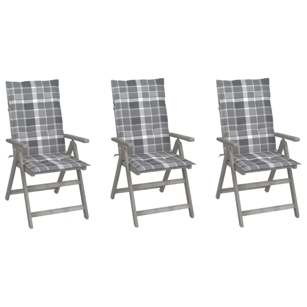 vidaXL sillas reclinables jardín y cojines 3 uds madera maciza acacia