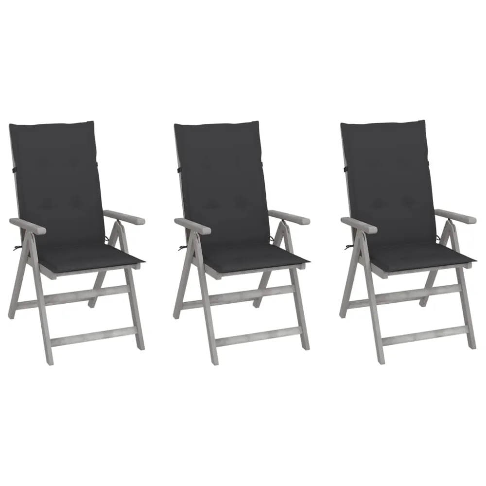 vidaXL sillas reclinables jardín y cojines 3 uds madera maciza acacia