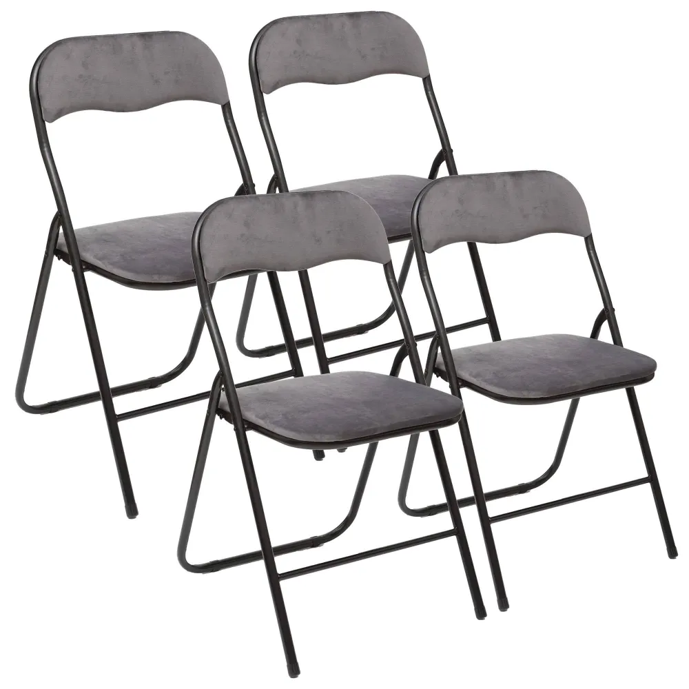 Well home - set de 4 sillas plegables de terciopelo gris