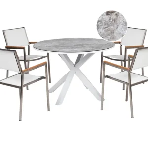 Conjunto de comedor Aluminio Vidrio Acero Mármol blanco MALETTO/GROSSETO