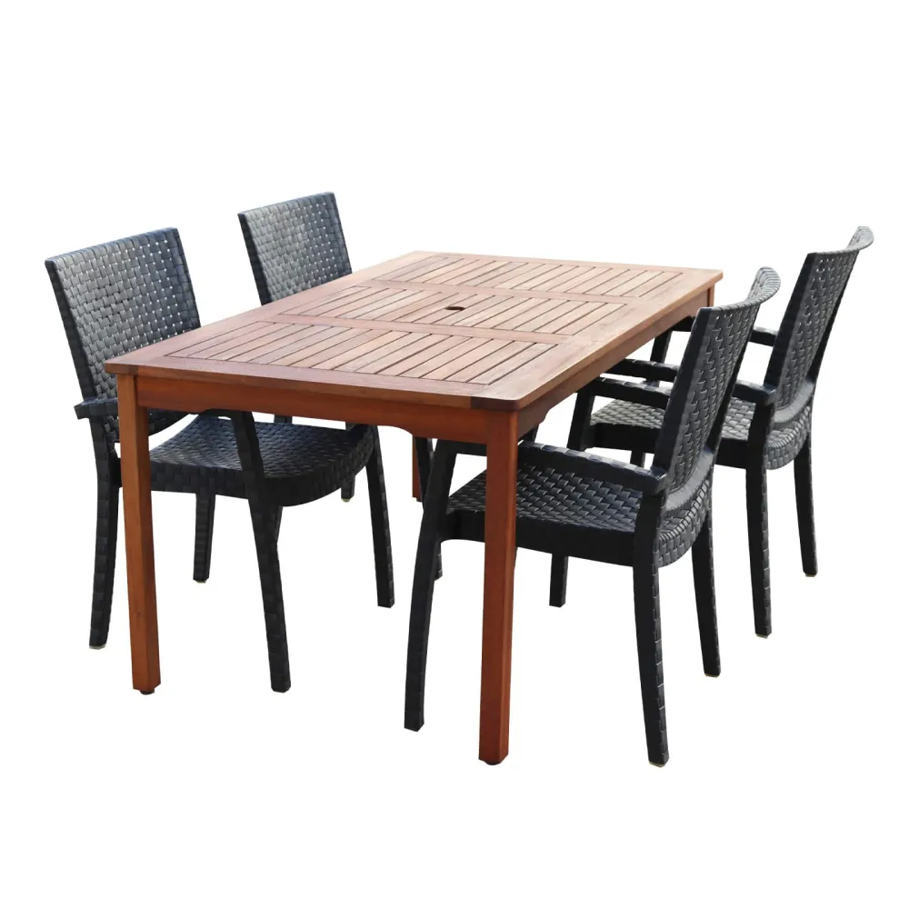 Conjunto de jardín chillvert lacio madera y resina 1 mesa comedor + 4 silla